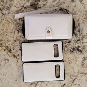 White fo leather wristlet wallet with 2 S10+ cases
